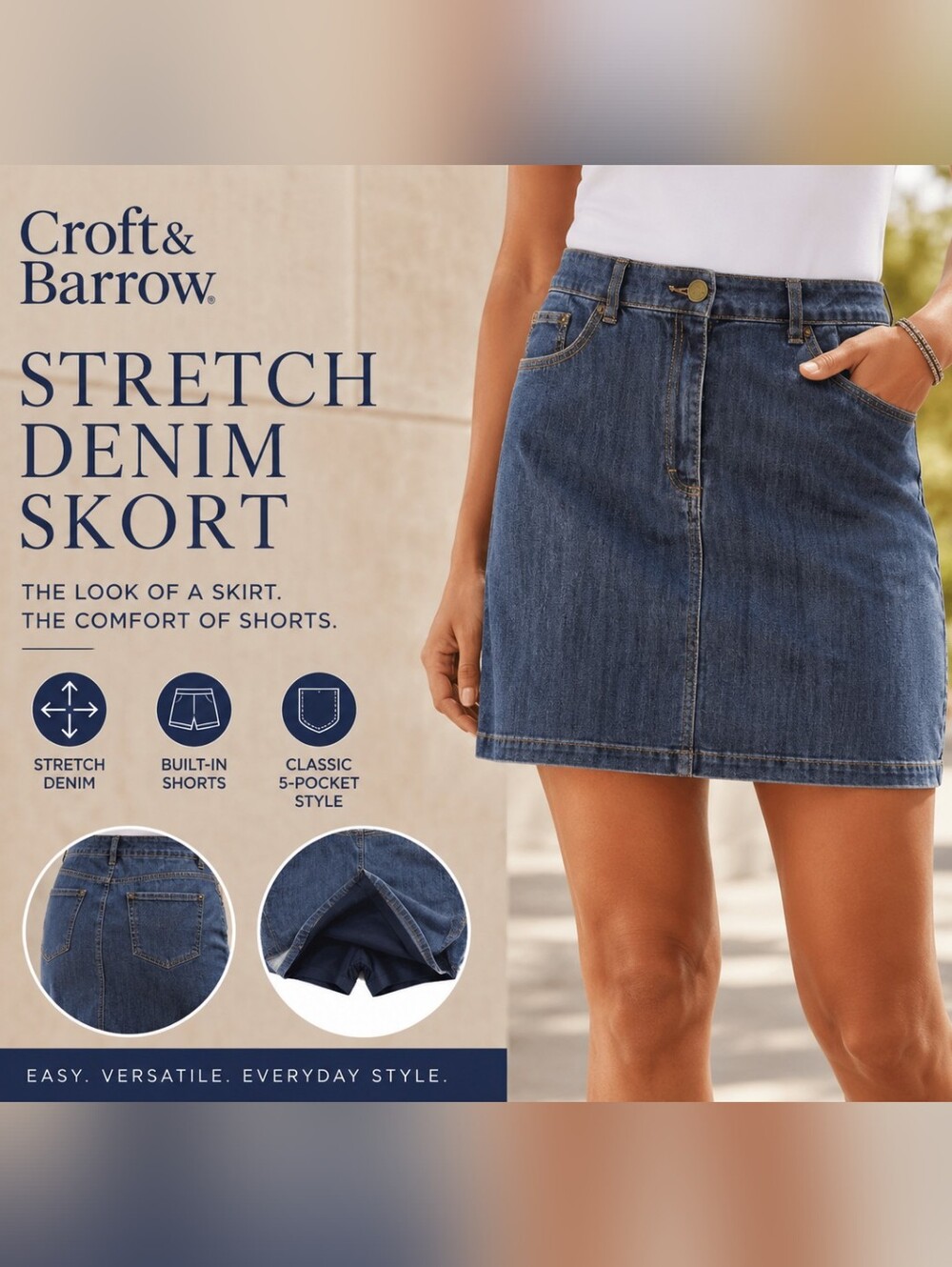 Croft & Barrow Stretch Denim Skort skirt Sz 12